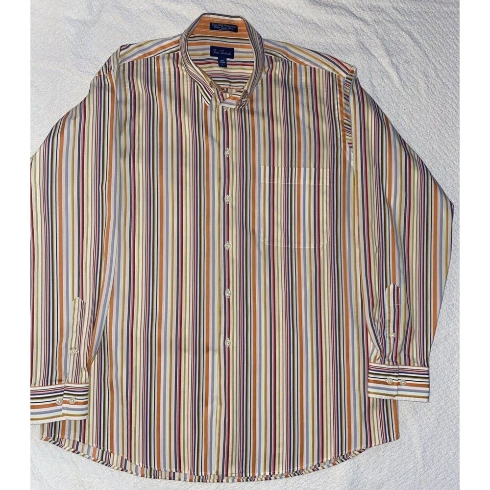 Paul Fredrick Men's Large Cotton Sport Shirt Multi-Color Vertical Stripe L/S